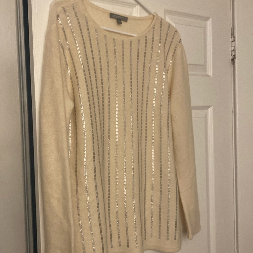 Womens Neiman Marcus Cashmere cream holiday Sweater